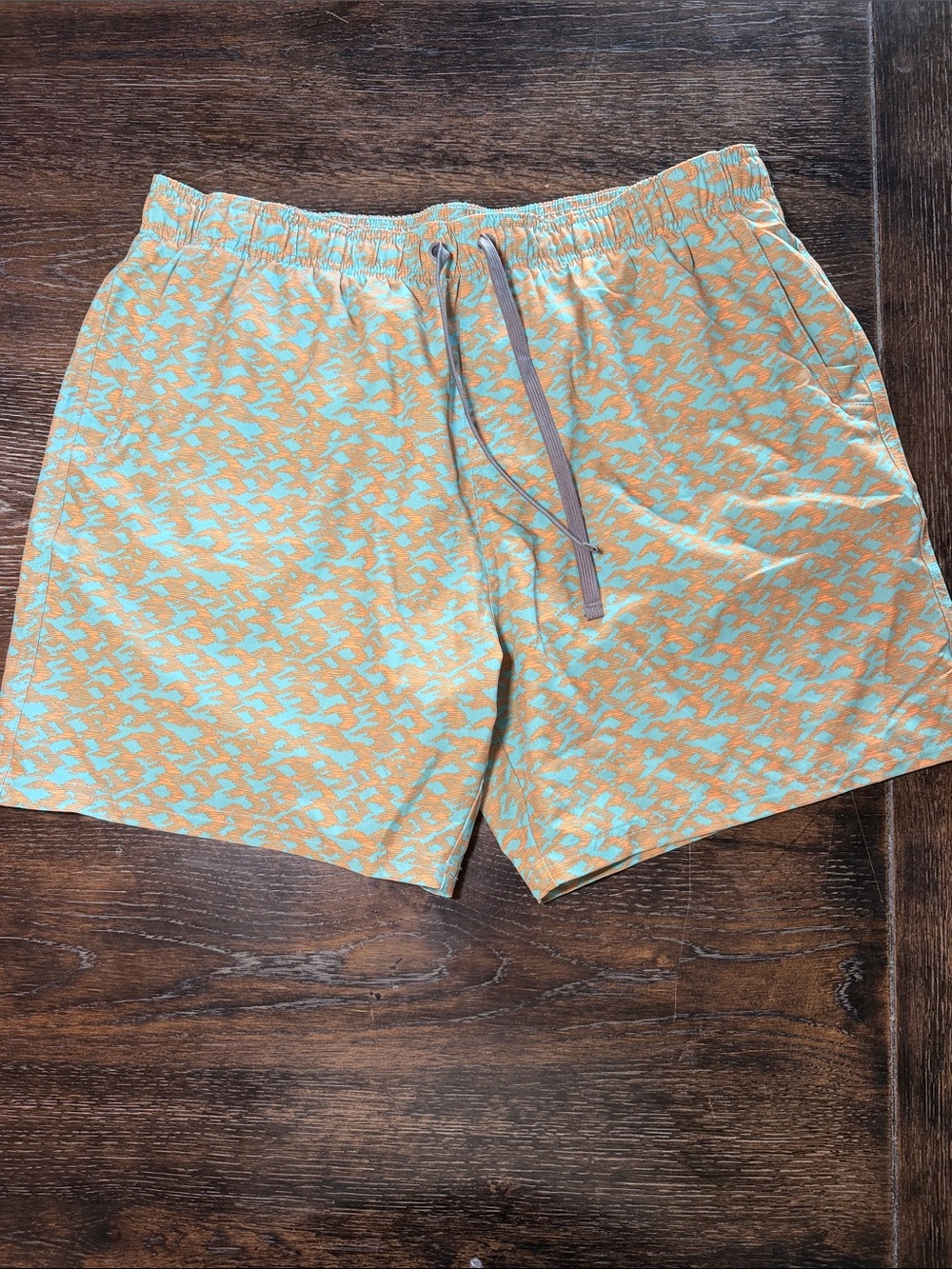 Men's Prana Orange & Aqua Patterned Swim Shorts